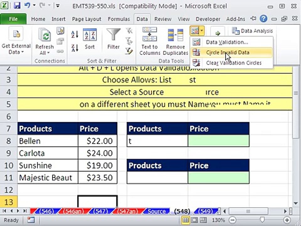 Excel Magic Trick 548: Data Validation Drop-Down List In A Cell Same Sheet or Different Sheet