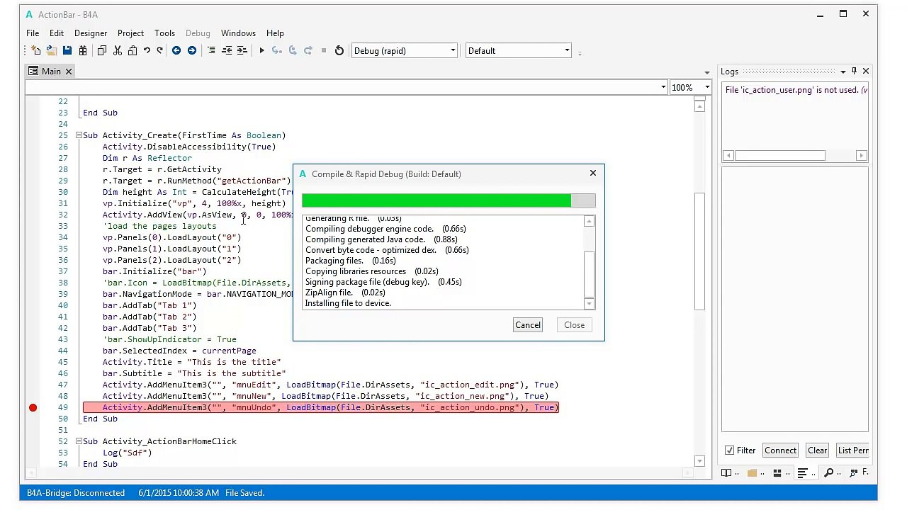 B4A V5.0 Rapid debugger example