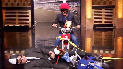 Jimmy Fallon Races American Pharoah's Jockey…on Mini Motorcycles