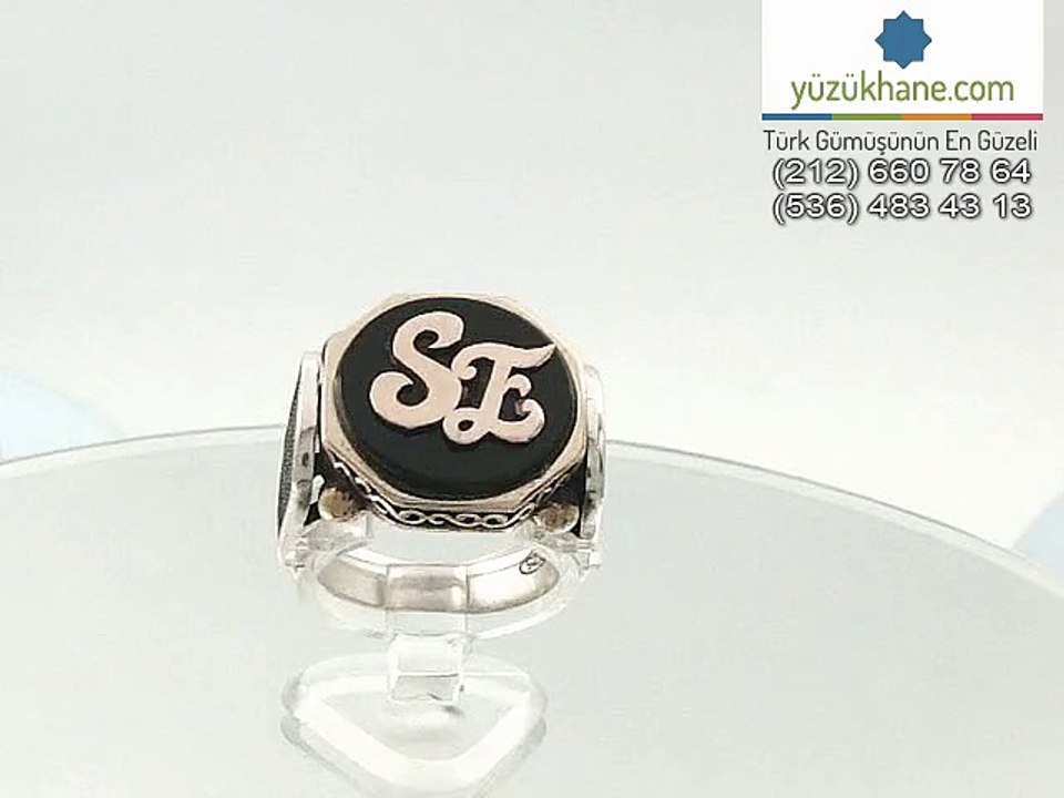 Özel Yapım Siyah Oniks Taşlı İsimli Gümüş Yüzük