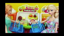 Frozen Elsa and Anna Shopping for Shopkins Blind Bags at Fruit and Veg Stand by DisneyCarToys