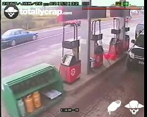 Car crashes into a gas station