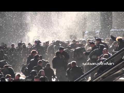 Batman and Bane Fighting at City Hall (Filming The Dark Knight Rises)