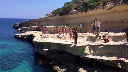 Un chien et son maitre plongent d'une falaise... Cliff diving