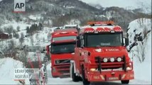 Raw Video: Two Trucks Go Over Cliff in Norway