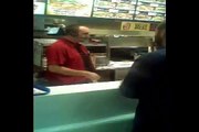 Really drunk guy in burger king steals food n eats off floor