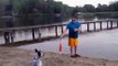 Austrailian Cattle Dog (Blue Heeler) Puppy learning how to fetch.