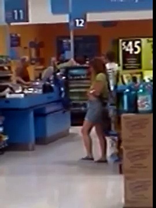 Drunk fall down lady shopper at walmart