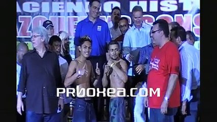 Weight in Pesaje Oficial Wilfredo Vazquez vs Marvin Sonsona en Bayamón Puerto Rico prboxea.com