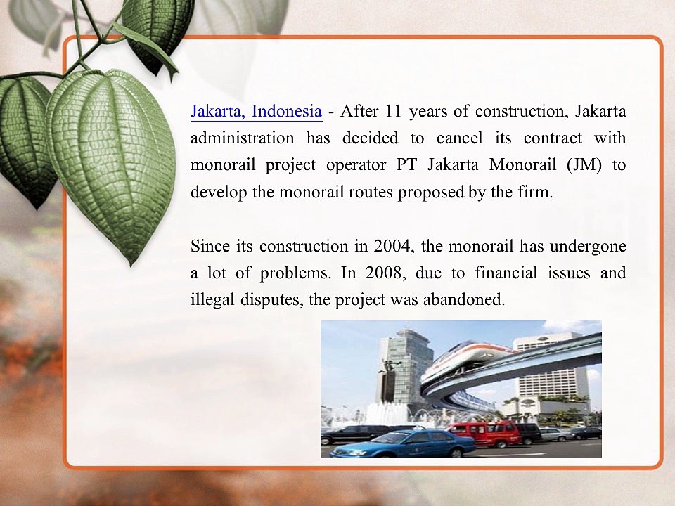 Jakarta Monorail to Be Cancelled