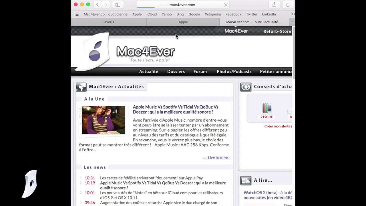 OS X El Capitan : les "épingles" (pin) de Safari 9