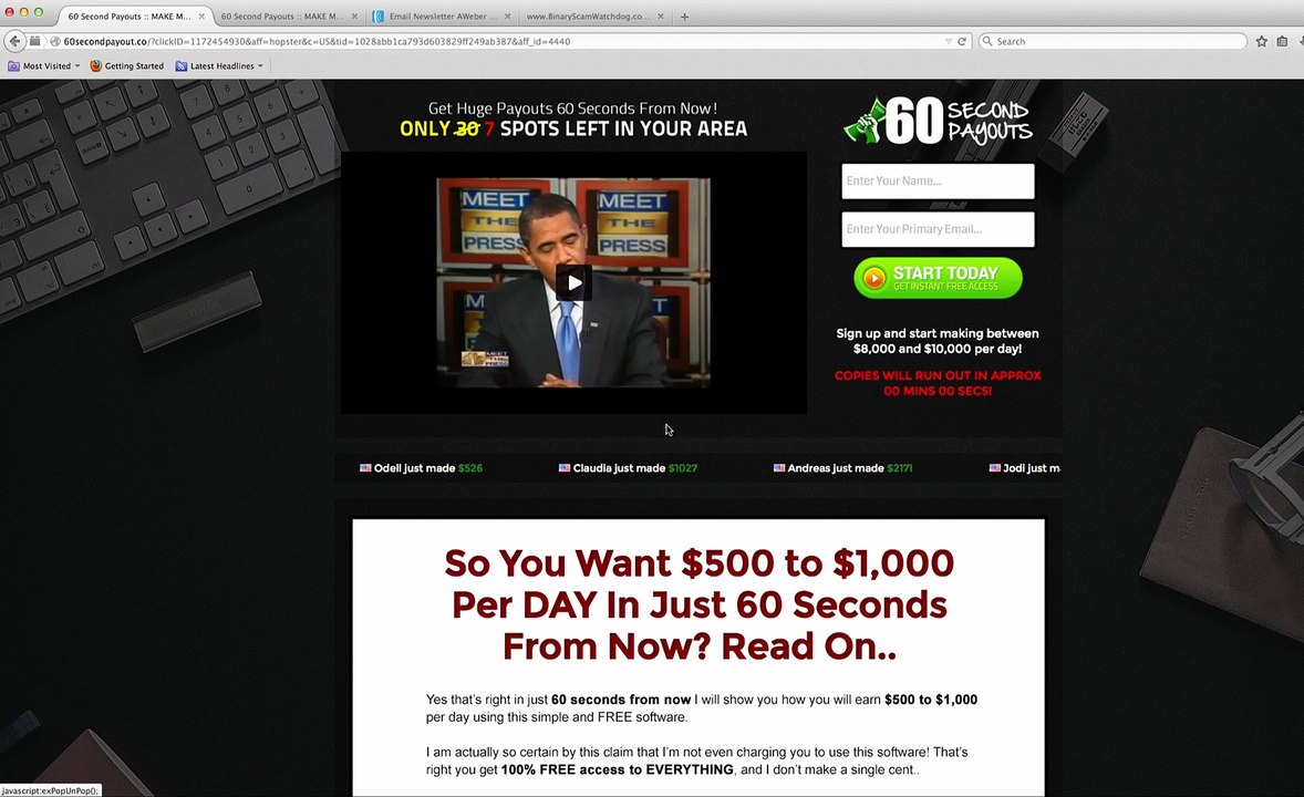 60 Second Payouts Scam Exposed