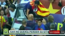 Xavi argues with Neymar Barca Bus Parade