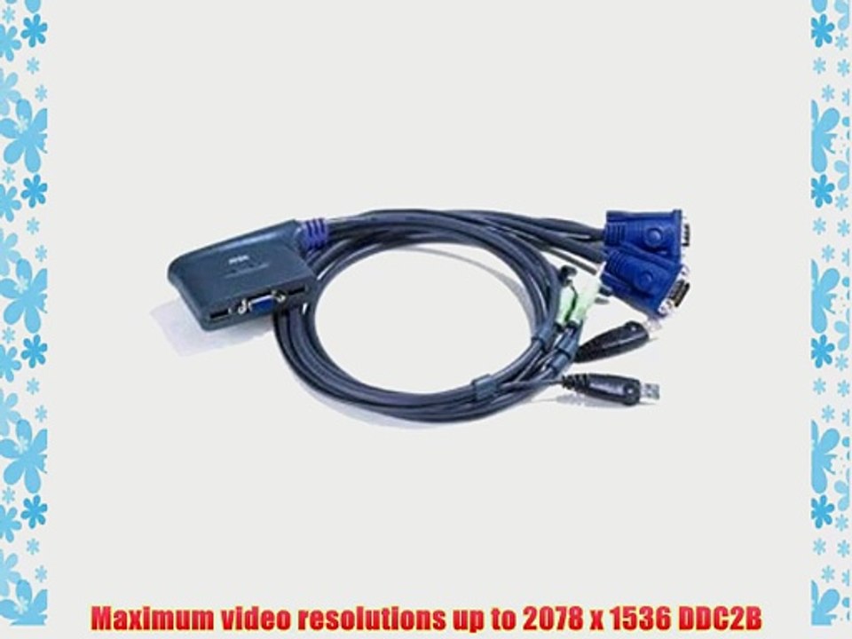 ATEN 2-Port USB 2.0 VGA Cable Built-in KVM Switch with Audio Support CS62U (Gray)