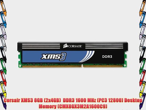 Corsair XMS3 8GB (2x4GB) DDR3 1600 MHz (PC3 12800) Desktop Memory (CMX8GX3M2A1600C9)