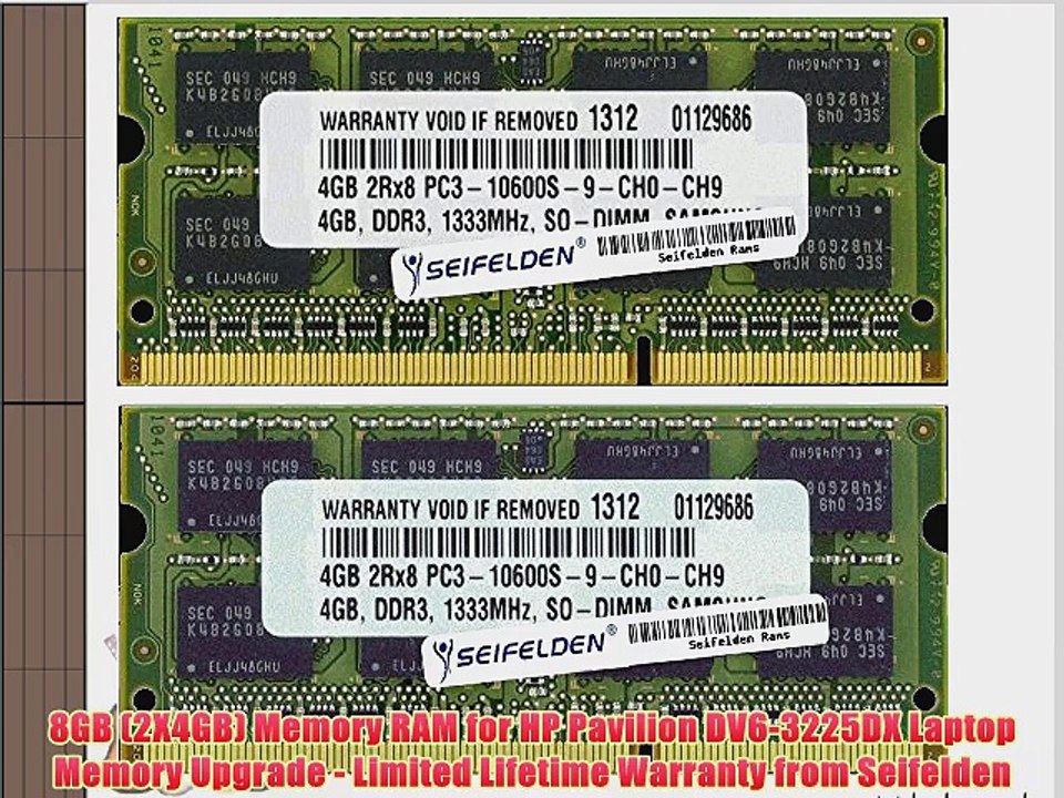 8GB (2X4GB) Memory RAM for HP Pavilion DV6-3225DX Laptop Memory Upgrade - Limited Lifetime