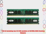 Kingston ValueRAM 1 GB Kit (2x512MB Modules) 667MHz PC2-5300 DDR2 DIMM Desktop Memory (KVR667D2N5K2/1G)