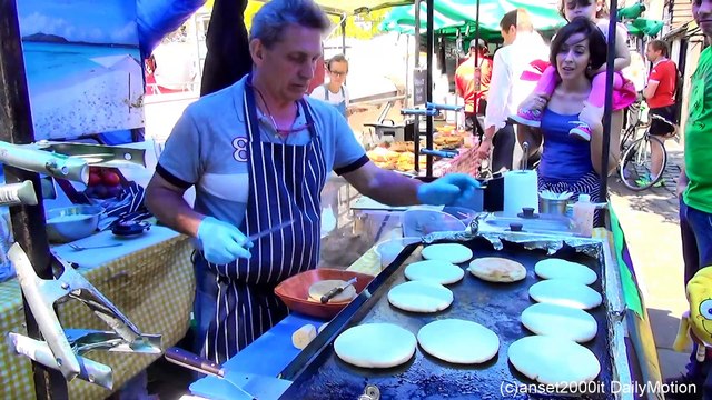 London Street Food. The Arepa from Venezuela and Fried Bananas. Camden Lock Market