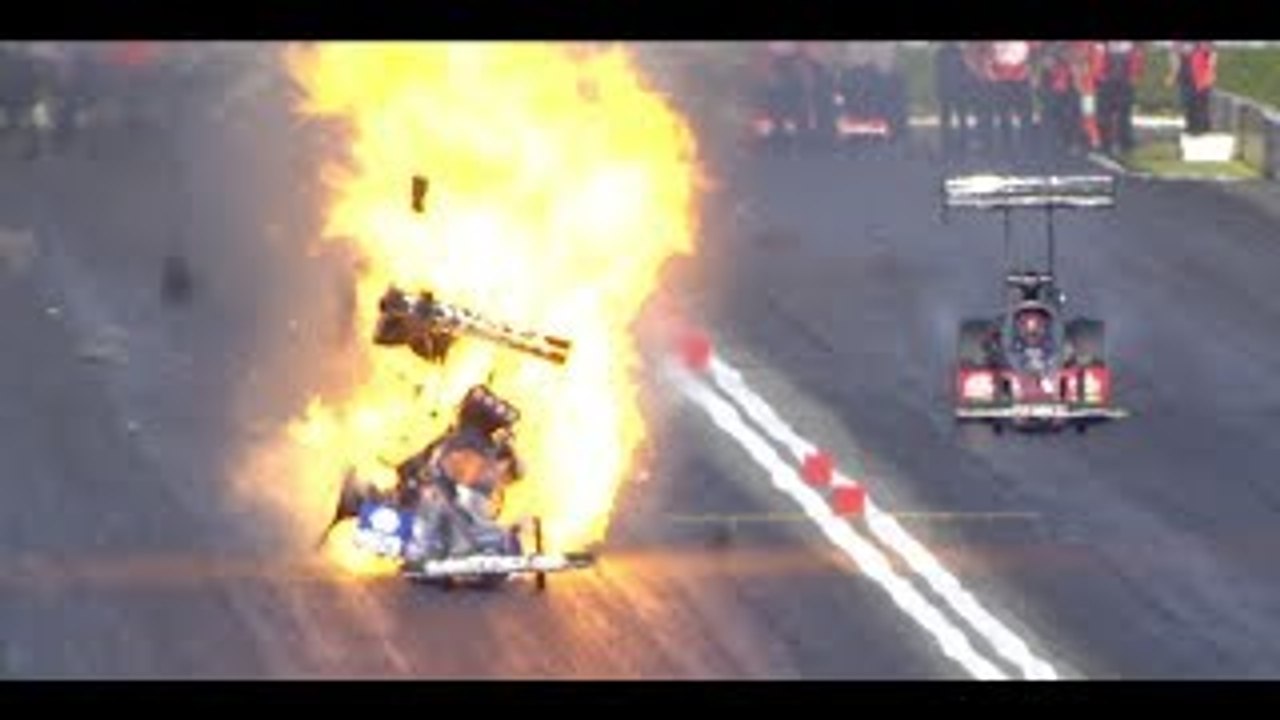 Antron Brown NHRA Top Fuel crash at Pomona Winter Nationals