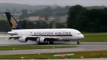 Singapore A380 crosswind landing @ Zurich Airport on a rainy morning - 7th August 2011