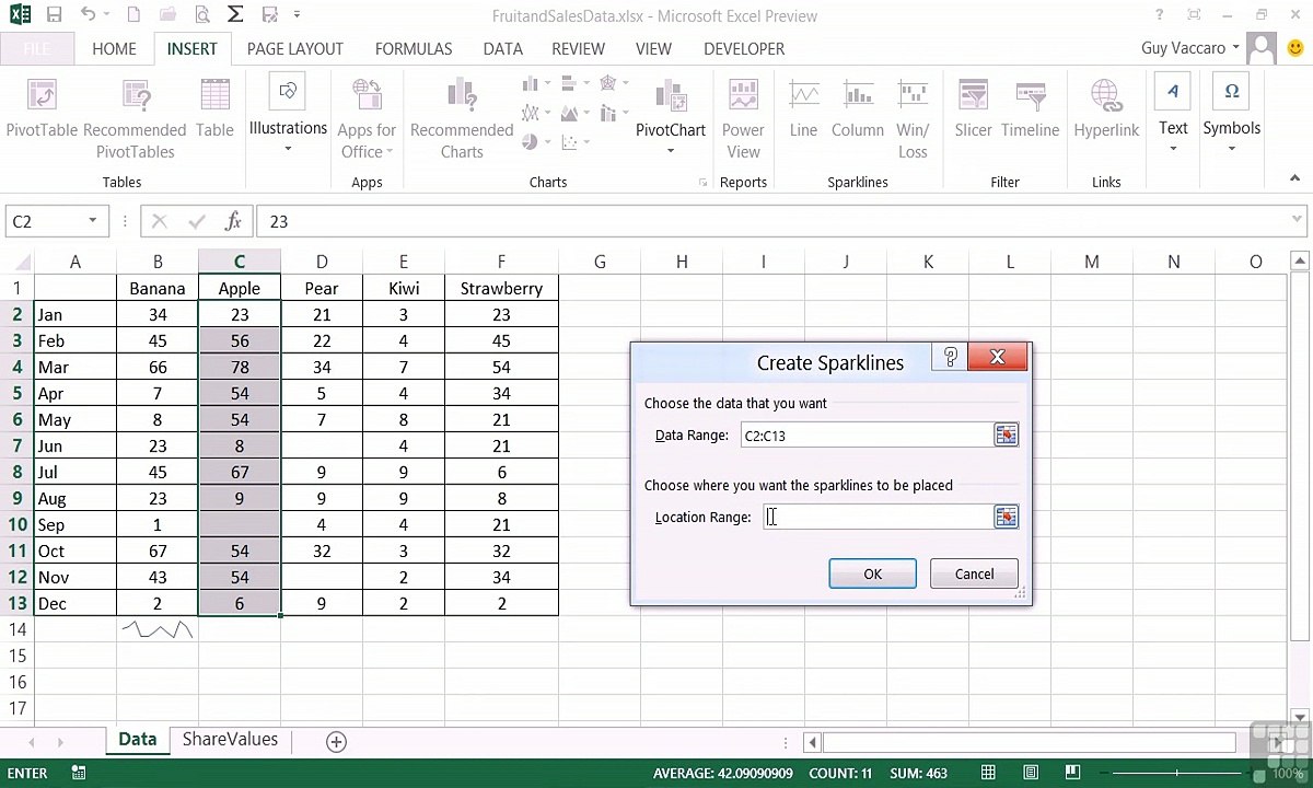 MS Excel - Creating A Sparkline - 05-01