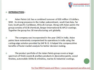 Project Report on Asian Paints Ltd