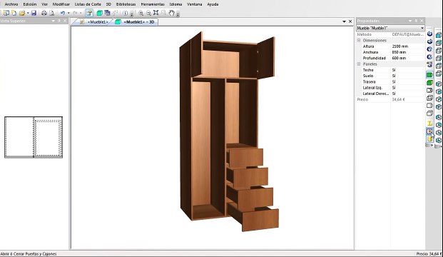Programa para Diseñar Muebles, Armarios, Cocinas, etc Optimizador de Cortes Despiece, Desglose de M