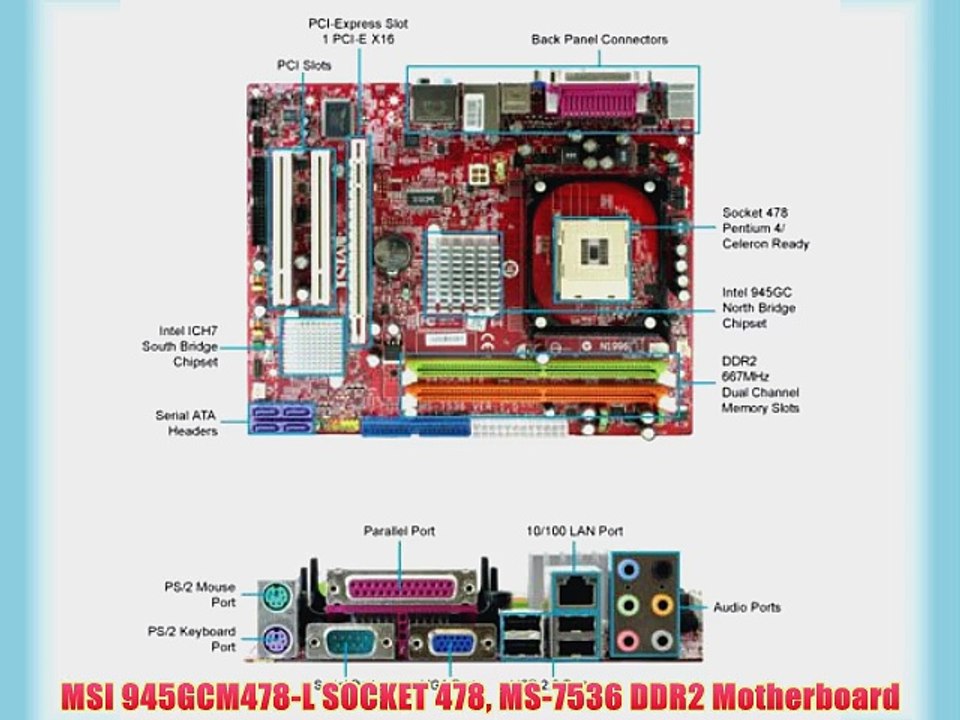 MSI 945GCM478-L SOCKET 478 MS-7536 DDR2 Motherboard