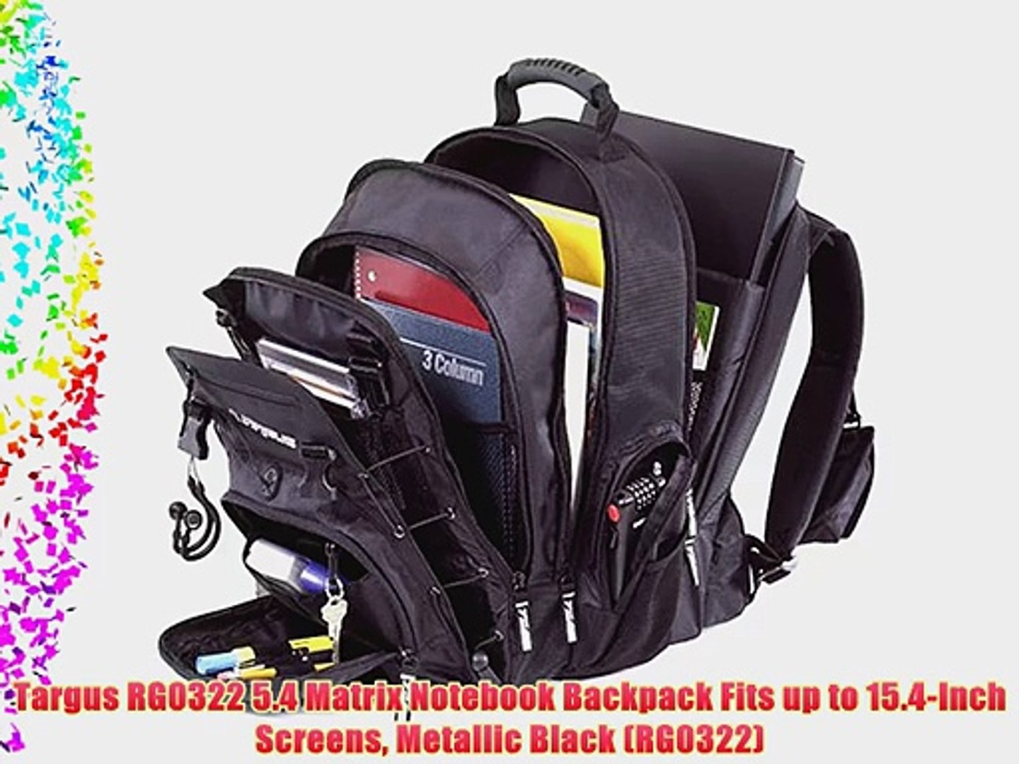 Targus RG0322 5.4 Matrix Notebook Backpack Fits up to 15.4-Inch Screens  Metallic Black (RG0322) - video Dailymotion