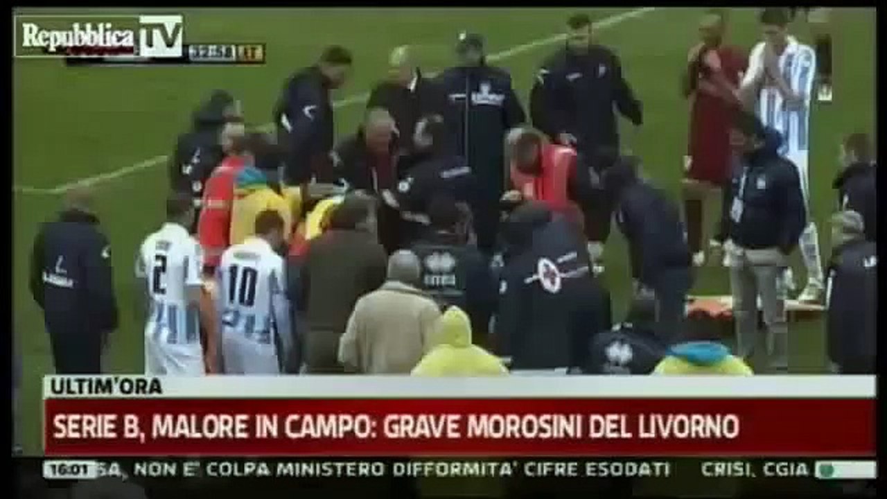 Piermario Morosini MORTE IN CAMPO Colapses and DIE!!! (Pescara-Livorno) 14-04-2012