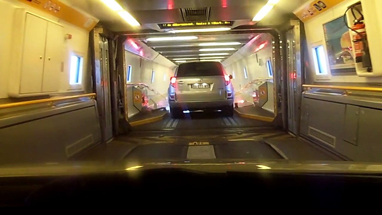 Driving off the Eurotunnel Train into the French Motorway