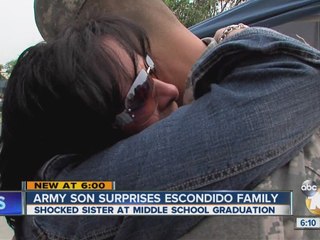 Soldier surprises family at sister's middle school graduation in Escondido