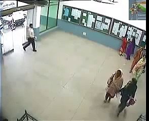 Student breaking glass door