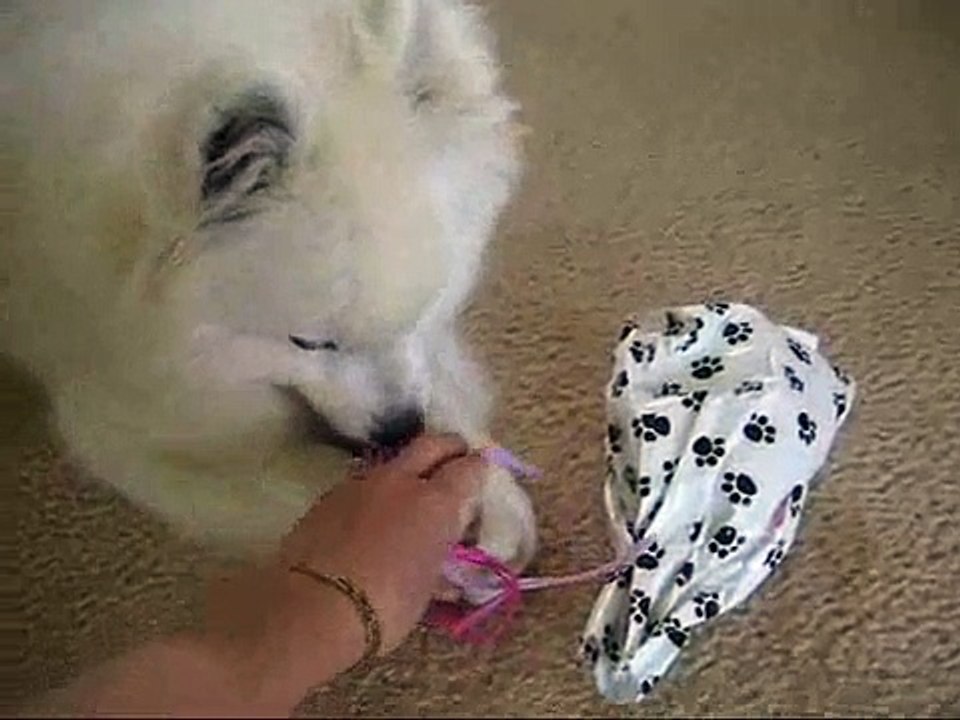 Nuka opens up her Welcome Home present...