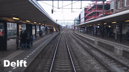 Treinrit vanuit achter cabine: Delft - Schiedam Centrum | Train drive view from back train cabin