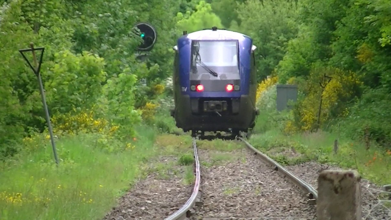TER d'AUVERGNE, L'AUTORAIL X 73 704, dévale la pente en direction de LA BOURBOULE - LIGNE CLERMONT-FD-- LE MONT-DORE. 25 MAI 2015.