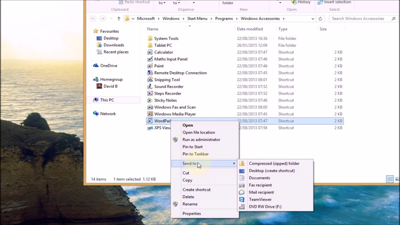 Create a shortcut to a program on the desktop in Windows 8.1