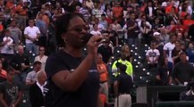 BCBSM Employee Nikki Thomas Sings the National Anthem at the Tigers BCBSM Employee Day