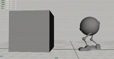 3D animation pushing a heavy box.