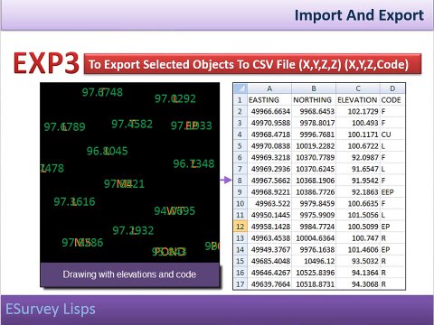 AutoCAD Lisp - Import Point Data - Export Point Data, CSV, Text