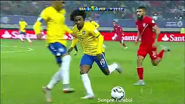 Neymar humilha jogador Peruano com dois lençóis seguidos - Brasil 2x1 Peru - Copa América Chile 2015