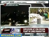 Hurricane Sandy New York City flooded and explosion power plant New York Lower Manhatten .