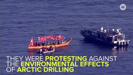Protesters On Kayaks Attempt To Stop Giant Oil Rig