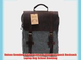 Unisex Genuine Leather Canvas Casual Backpack Rucksack Laptop Bag School Bookbag