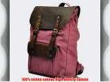 CLELO Vintage Genuine Leather Canvas College Children School Backpack Laptop Rucksack