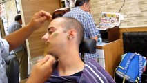 Turkish barber shave and haircut straight razor and fire - ASMR video