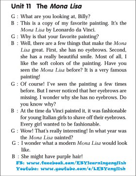 Listening Practice Through Dictation 2- Unit 11 The Mona Lisa (Repeat 10 times)