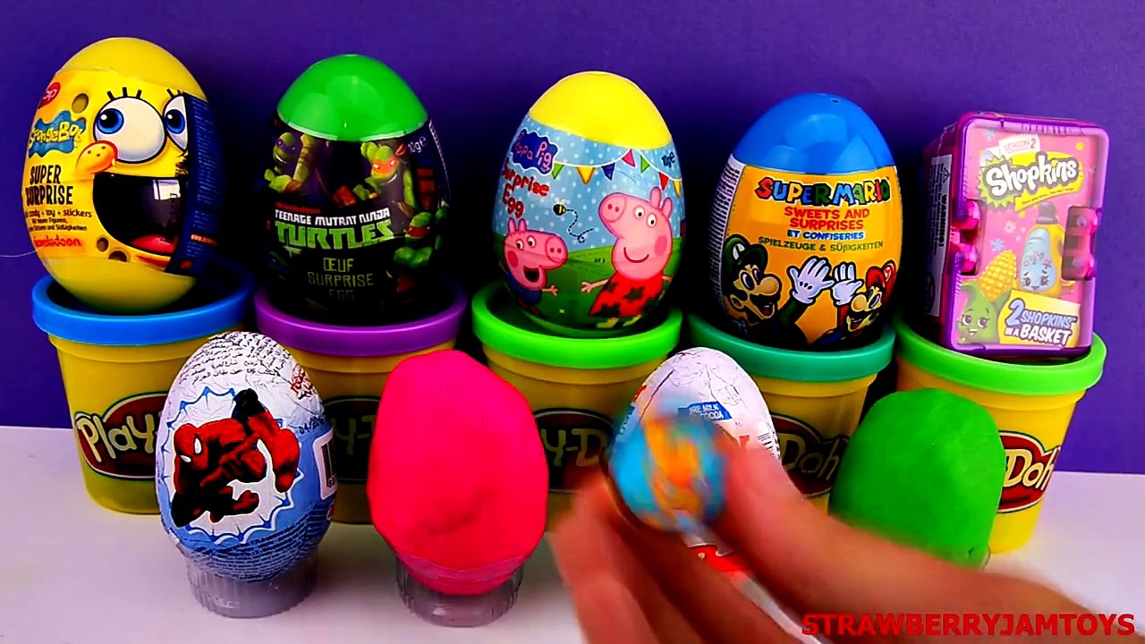Shopkins Play Doh LPS Cars 2 Spongebob Kinder Surprise Peppa Pig Surprise Eggs StrawberryJ