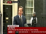 David Cameron the UK Prime Minister speaks out against the UK Riots TODAY in Downing Street