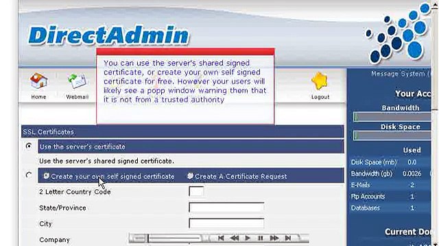 Installing an SSL certificate in Direct Admin